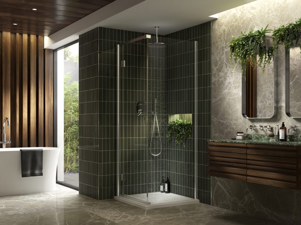 10 Beautiful Bathroom Colour Schemes For UK Homes - Kudos Pinnacle8 Hinged Corner | My Bathroom Specialist