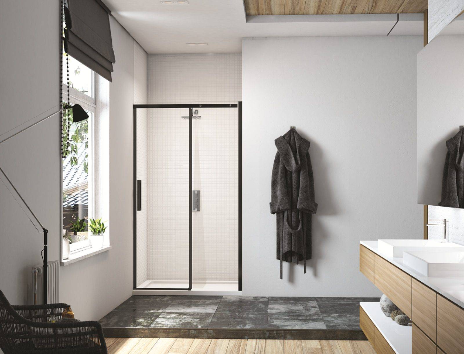 Merlyn Black Sliding Door In Recess Black Seals | My Bathroom Specialist